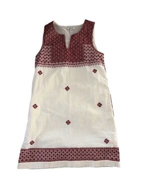 Madewell Cream Dress with Red Embroidered Yoke and Hem